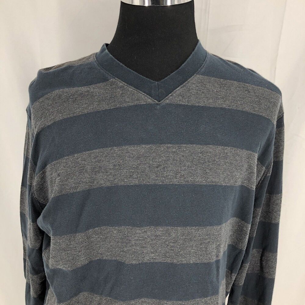 NIKE AIR JORDAN BLACK GRAY STRIPED V NECK LONG SLEEVE SHIRT 383860 XXL